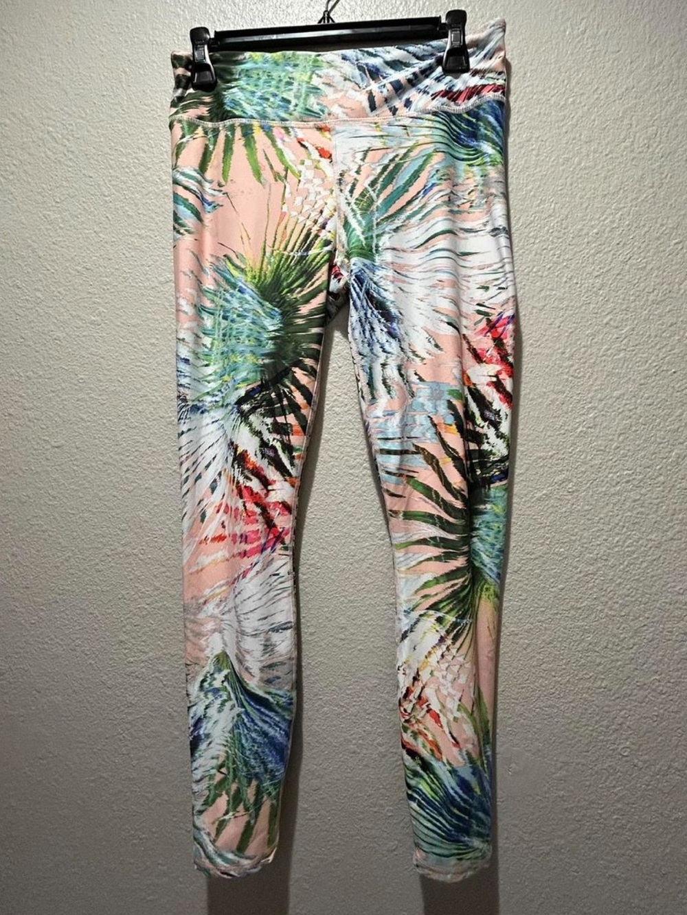 Fabletics Pink Tropical Palm Print Leggings